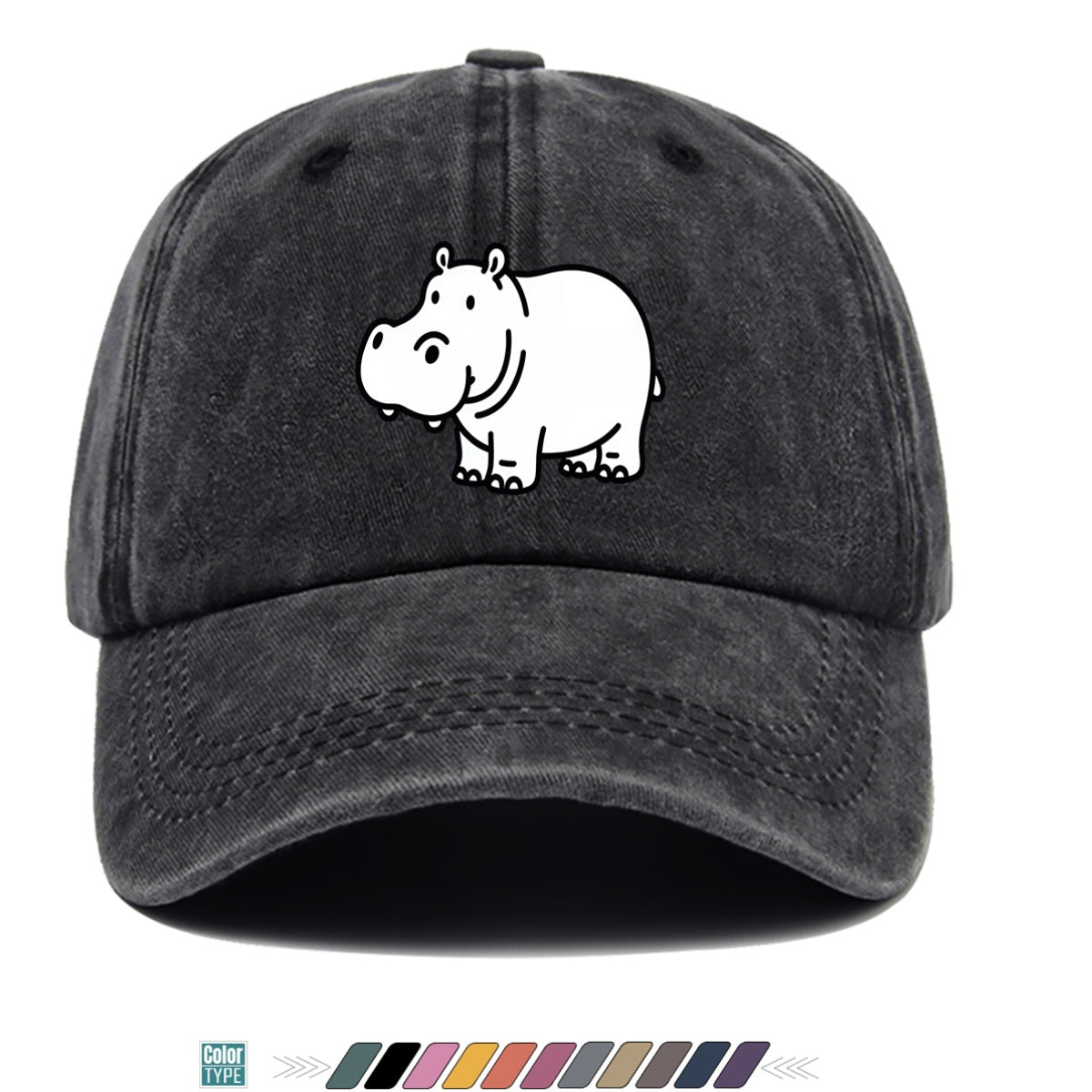 1pc Cartoon Hippopotamus Black And White Line Print Baseball Cap, Comfortable Breathable Duckbill Hat, Fashionable Cute Easy Unisex Adjustable Casual Daily Outing Hat, Vacation Hat, Bestie Couple Matching Hat, Suitable for Shopping, Picnic, Walking