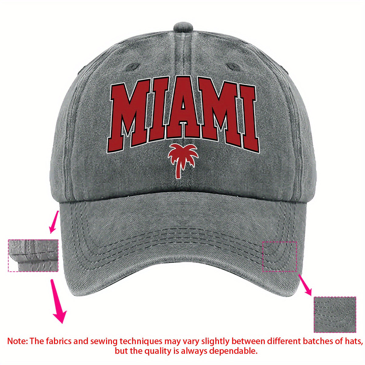 A MIAMI-themed Baseball Cap with Fun Prints, Available in Multiple Colors and with Adjustable Size---sxm