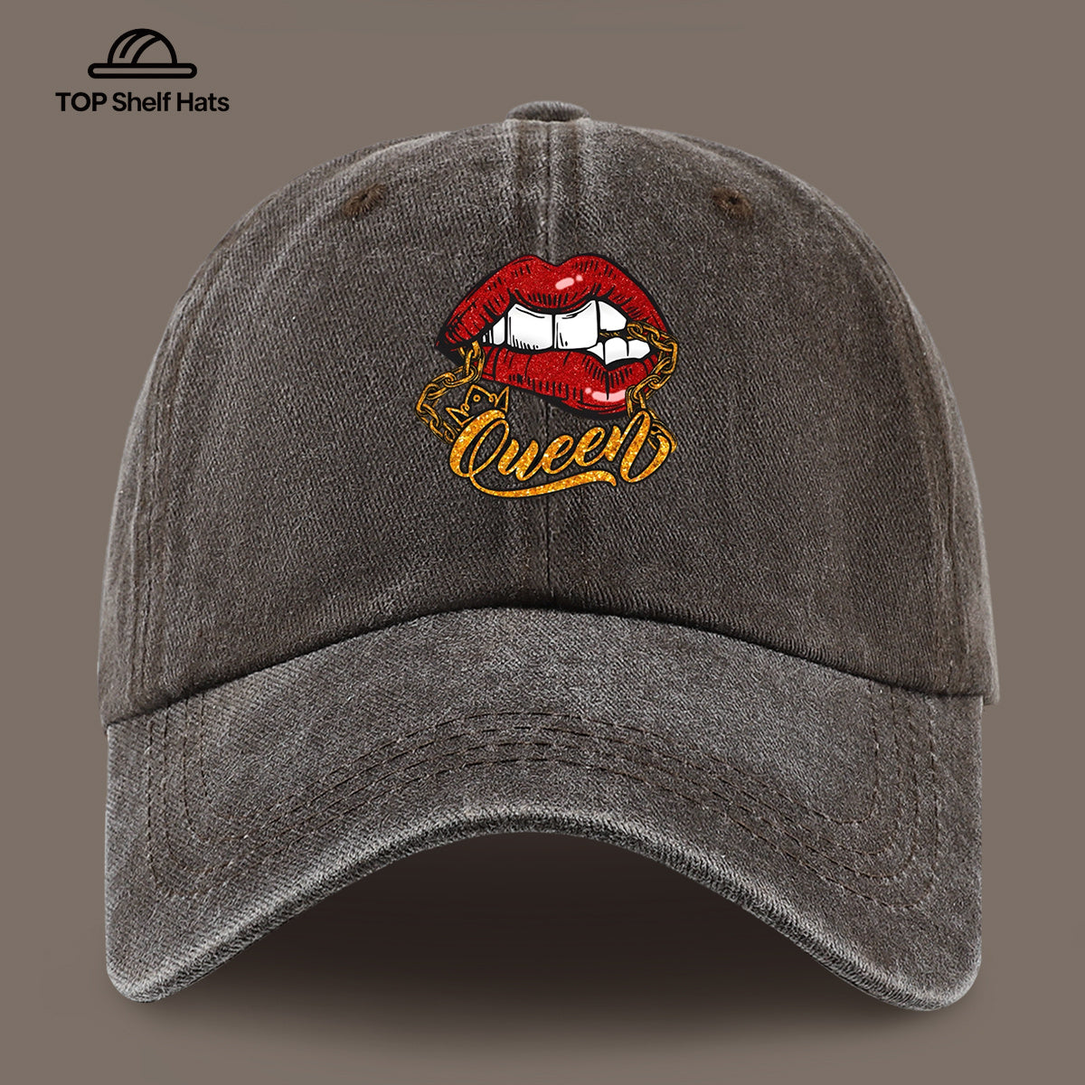 1pc Red Lip Golden Chain Queen Print Baseball Cap, Individual Trendy Dad Hat, Fashionable Street Style Casual Hat, Unisex Adjustable Size, Hip-Hop Street Dance Hat, Best Friend Outing Styling Hat, Music Festival Trendy Essential Hat