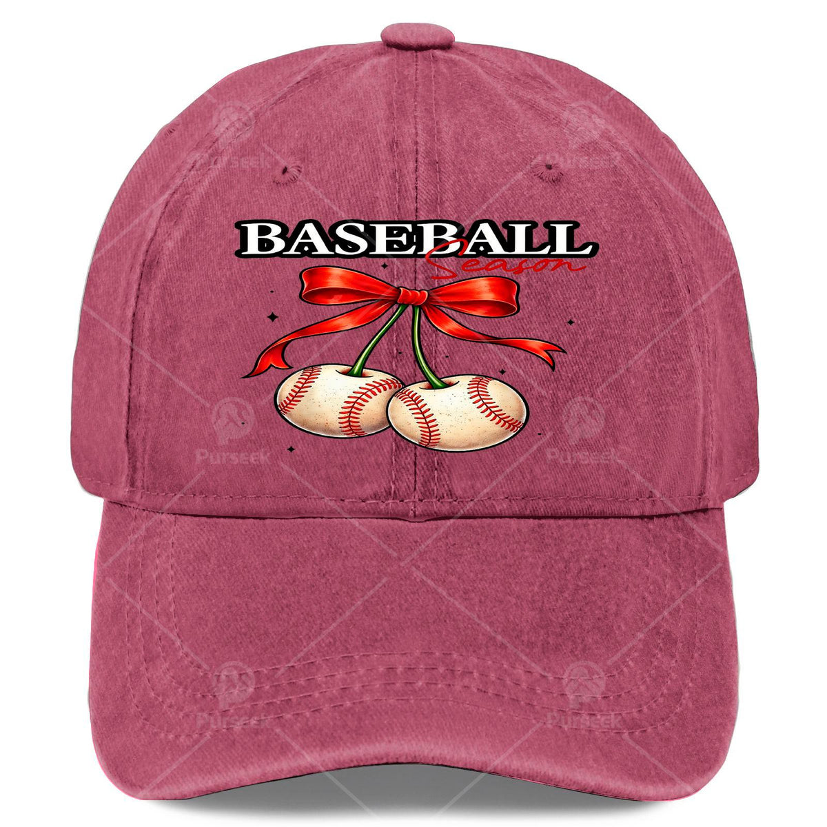 Unisex Vintage Washed Baseball Cap with Cherry Bow, Suitable for Baseball Season