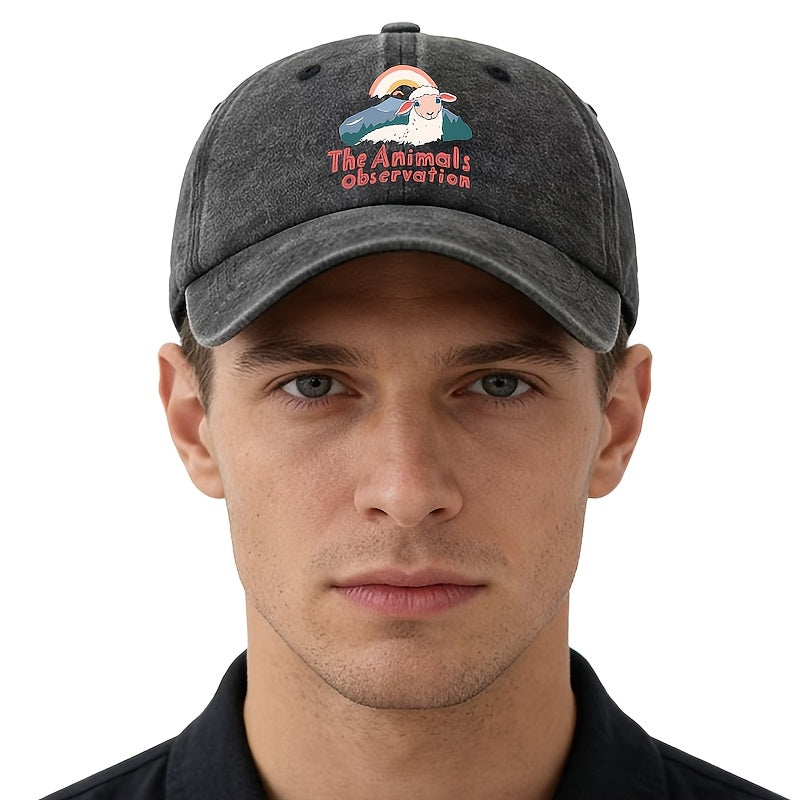 Unisex Fashion All-Match Printed The Animals Observation Baseball Cap, Classic Vintage Washed Outdoor Lightweight Curved Brim Hat, Trucker Cap, Suitable for Outdoor Vacation Travel Camping And Other Casual Occasions, Holiday Party Hip-Hop Hat