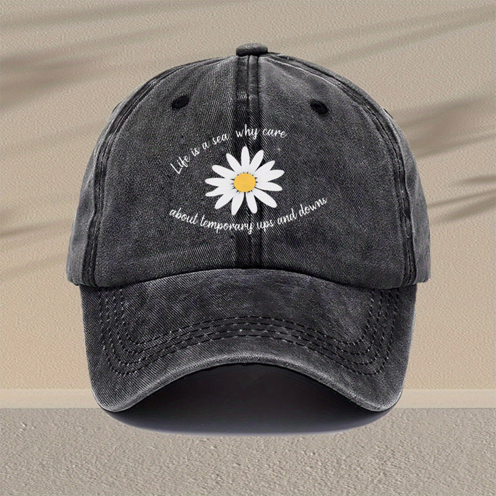 Men's Vintage Washed Baseball Cap with Daisy Print & Buckle Closure - Lightweight Rayon for all-Season Outdoor Hat, Retro Casual Cap Suitable for Travel, Daily Wear - Multi-Color Options, Perfect Gift