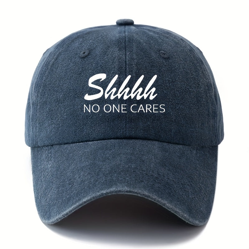 MAKEFGE "Shhhh NO ONE CARES" Funny Trucker Cap for Men & Women - Adjustable Lightweight Baseball Hat with 6-Panel Design, Breathable Suitable for Outdoor, Casual, Driving, - Unisex Adult Hat in 4 Colors (Black/Dark Gray/Beige/Pink)