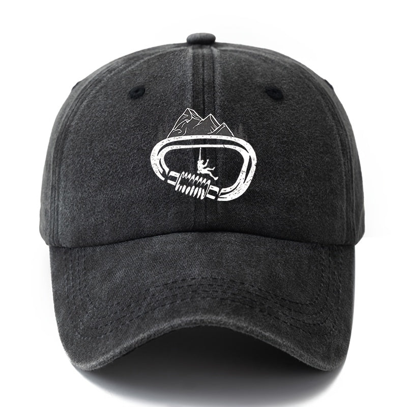 A Unisex Fashionable and Versatile Printed Rock Climbing Baseball Cap, Featuring a Classic Vintage Washed Outdoor Lightweight Curved Brim. Suitable for Casual Occasions Such as Outdoor Vacations, Travel, and Camping. Also Works as a Hip-hop Hat