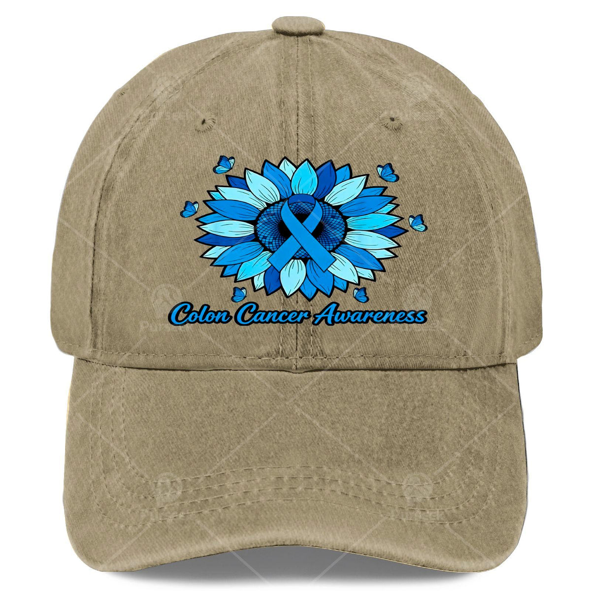Cool Unisex Baseball Cap with a Blue Ribbon and Sunflower, Used for Colon Cancer Month Promotion