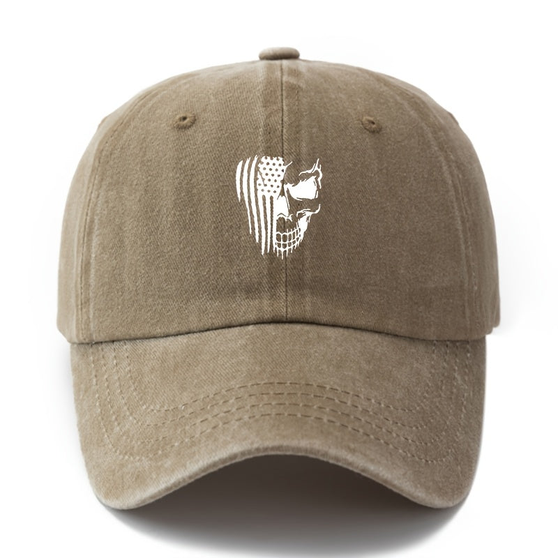 A Stylish And Adaptable Unisex Cap with a Printed Skull Design And a Classic Vintage Washed Look, Perfect for Outdoor Activities Like Vacations, Travel, And Camping. Great for Casual Events And Holiday Celebrations, Especially in Hip-Hop Culture