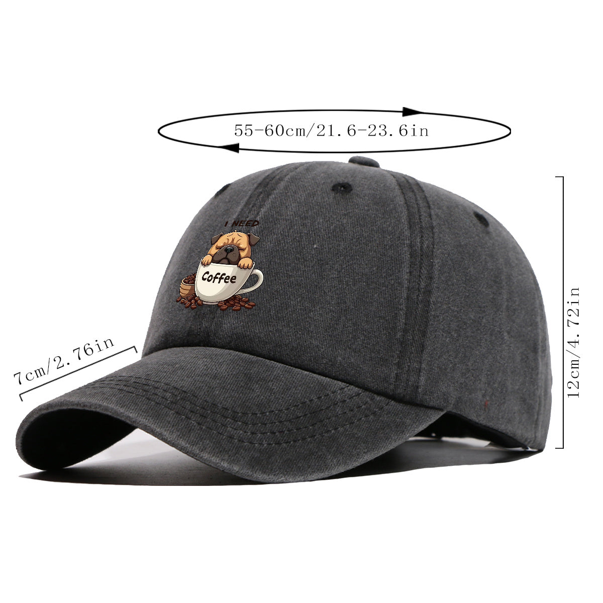 1pc 1pcs Pug "I Need Coffee" Trucker Hat - Adjustable Unisex Baseball Cap with Pug Dog Print & Coffee Cup, Breathable Sun Hat Suitable for Coffee Lovers, Outdoor, Hiking, Gifts for Men & Women, for Working People, Birthday Present