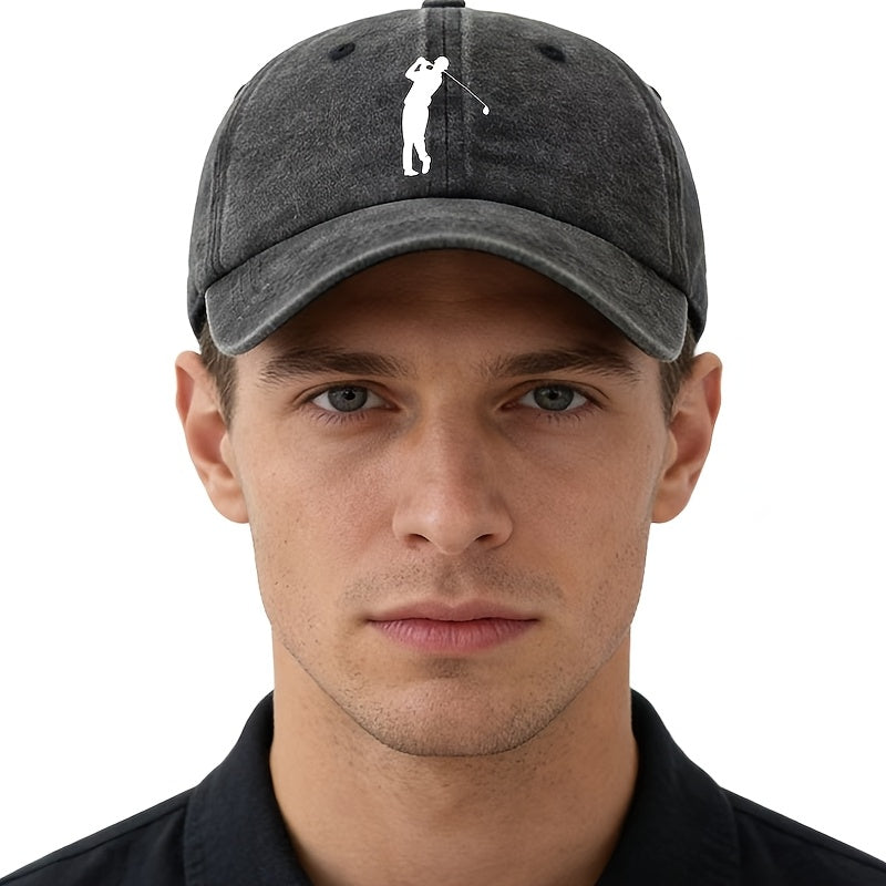A Unisex Fashionable and Versatile Printed Golf Swing Baseball Cap, Classic Vintage Washed Outdoor Lightweight Curved-brim Hat, Trucker Baseball Cap, Suitable for Outdoor Vacations, Travel, Camping, and Other Casual Occasions, Holiday Party Hip-hop