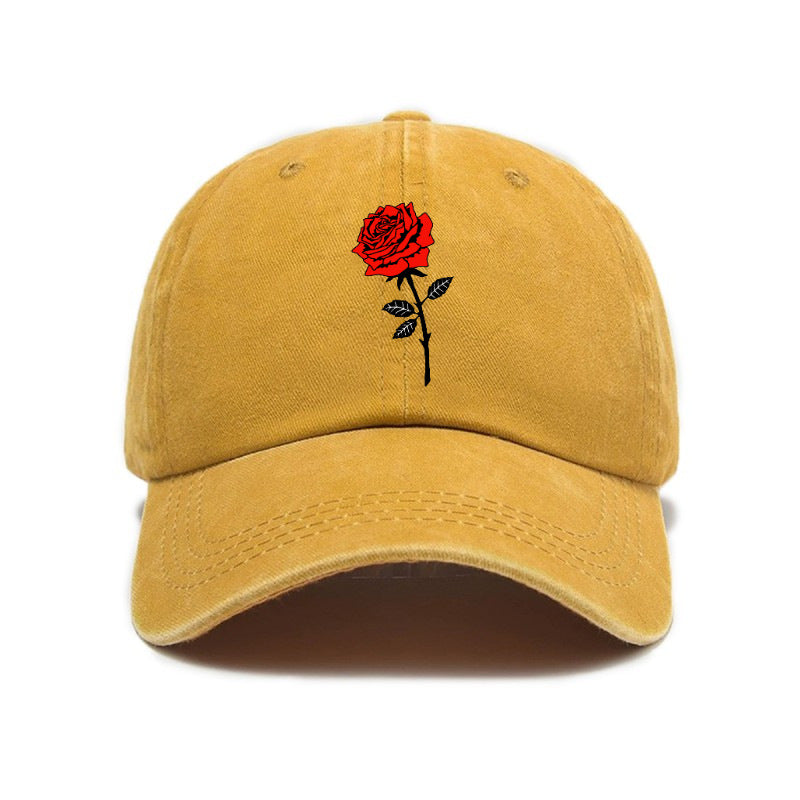 Washed Distressed Printed Baseball Cap Adult Easy Casual Style Rose Flower Print Washed Distressed Soft Top Vintage Baseball Cap Unisex All-Match Hat