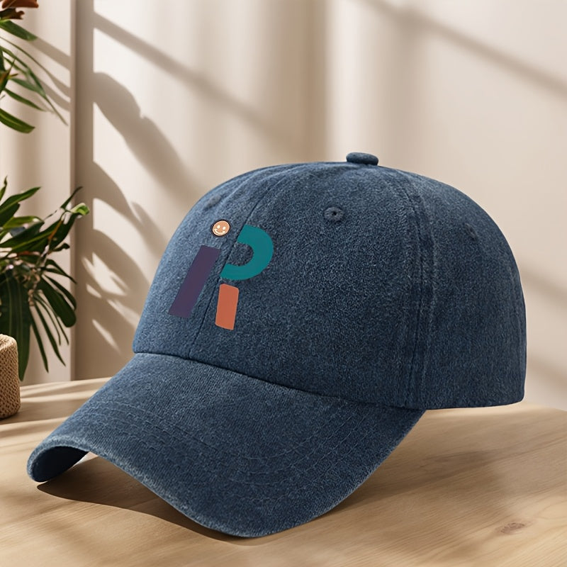 Vintage Washed Distressed Baseball Cap with R Letter Print & Duckbill Brim - Soft Breathable Sweat-Absorbent Suitable for Outdoor, Sports, Camping, Fishing, Streetwear - Curved Brim Hat for, Mountaineering, Hip-Hop Style