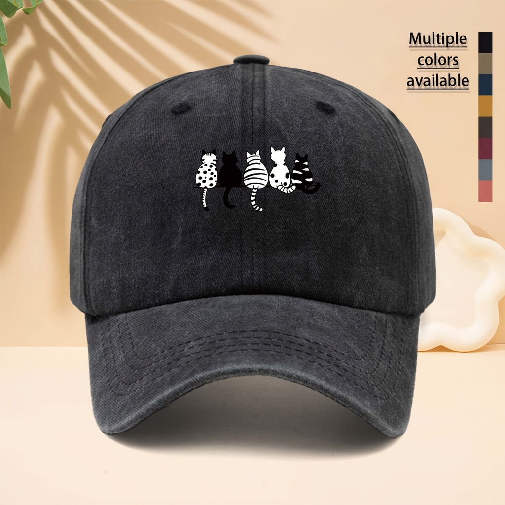 Baseball Cap with Black And White Cat Back Print, American Healing Soft Cute Cat Fun Casual Style Curved Brim Hat for Walking, Gatherings, Dates, Shopping, Vacation, Travel