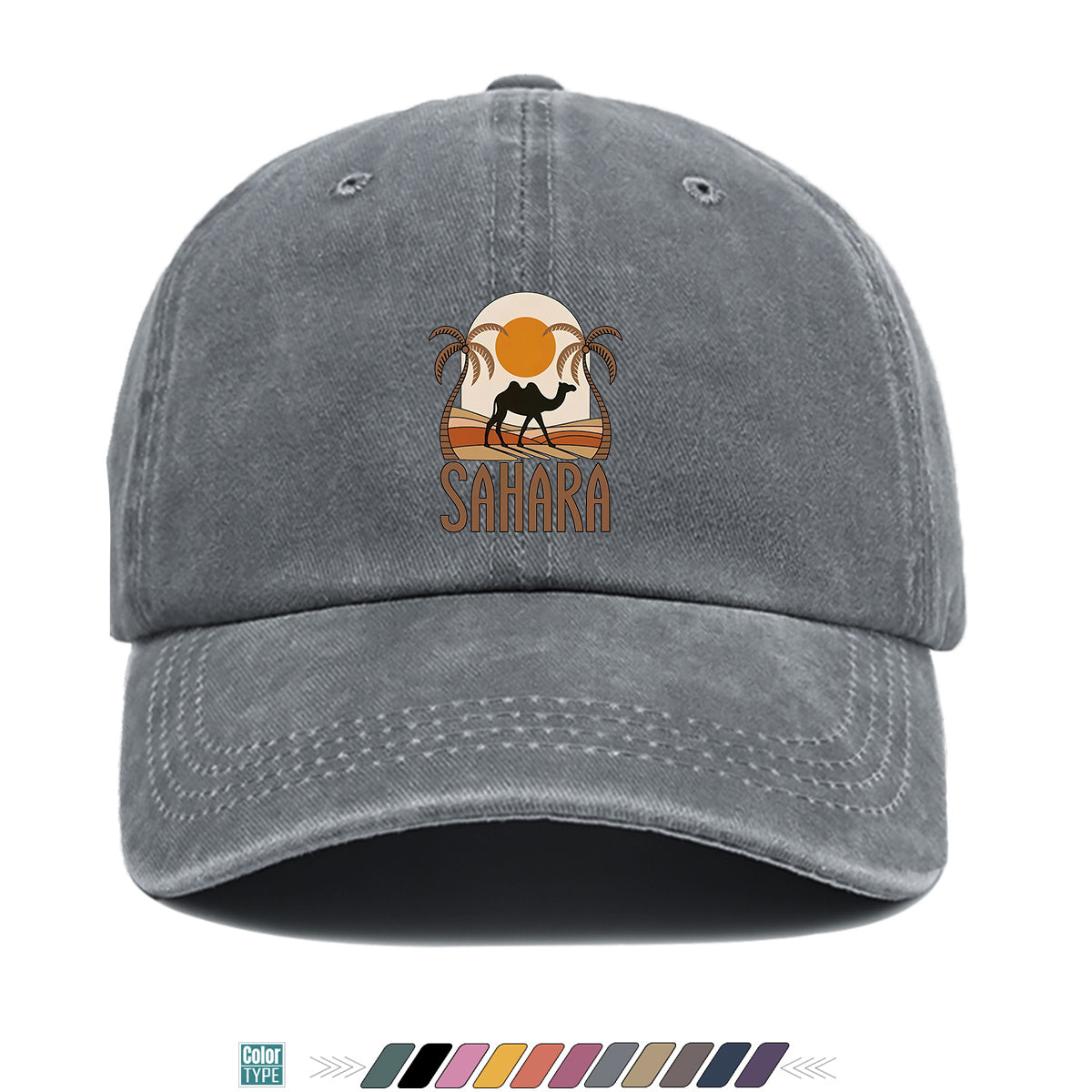 1pc Sahara-Themed Camel and Palm Tree Print Baseball Cap, Comfortable and Breathable Sun Hat, Stylish, Simple, and Beautiful, Unisex Baseball Cap with Adjustable Size, Trucker Hat, Beach Vacation Hat, Suitable for Outdoor Adventures, Desert Travel