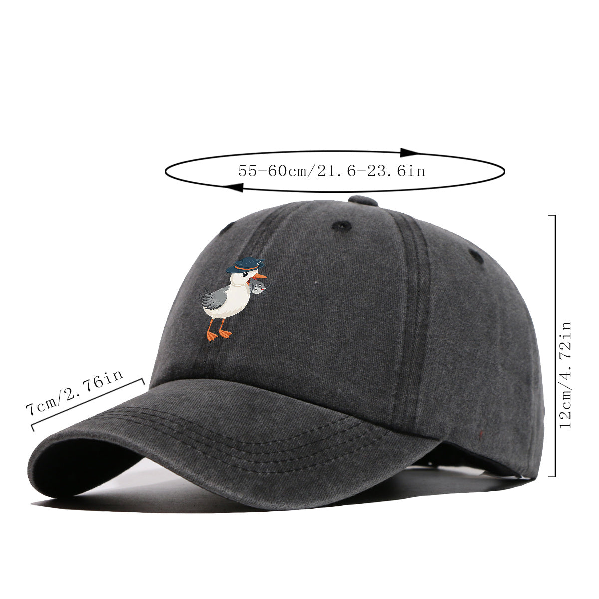 1pc Cartoon Seagull Wearing a Navy Hat with an Anchor Pattern, Holding a Fish in Its Mouth, with a Colorful Geometric Striped Background. Fun Animal Print Baseball Cap, Comfortable And Breathable Sun Hat, Stylish, Individual, And Beautiful