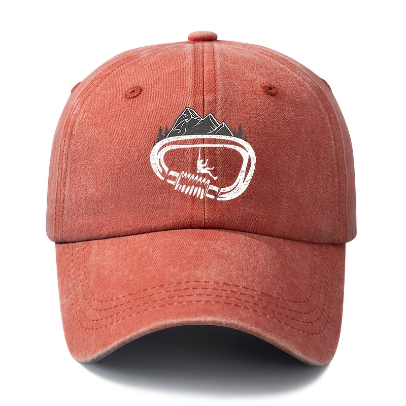 A Unisex Fashionable and Versatile Printed Rock Climbing Baseball Cap, Featuring a Classic Vintage Washed Outdoor Lightweight Curved Brim. Suitable for Casual Occasions Such as Outdoor Vacations, Travel, and Camping. Also Works as a Hip-hop Hat