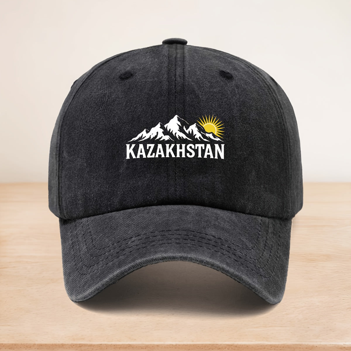 A KAZAKHSTAN Snow Mountain Sunrise Washed Baseball Cap, Adjustable Size, Casual Hat Suitable for All Seasons, Outdoor Vacation, Personalized Street Hip-Hop Cap, Soft Top, Non-Pressurizing, Curved Brim, Lightweight, Durable, Easy to Maintain, Trucker