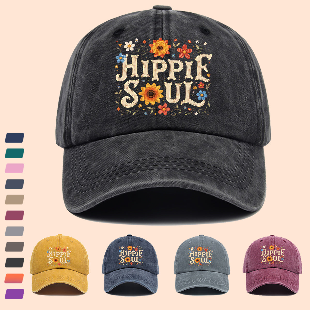 1pc 1pcs Hippie Soul Vintage Baseball Cap & Duckbill Sun Hat - Adjustable Unisex Retro Hat with Duckbill Cap, Suitable for Outdoor, Music Festivals, Travel, Daily Wear, Gift for Men & Women, Youth Street Fashion Accessory