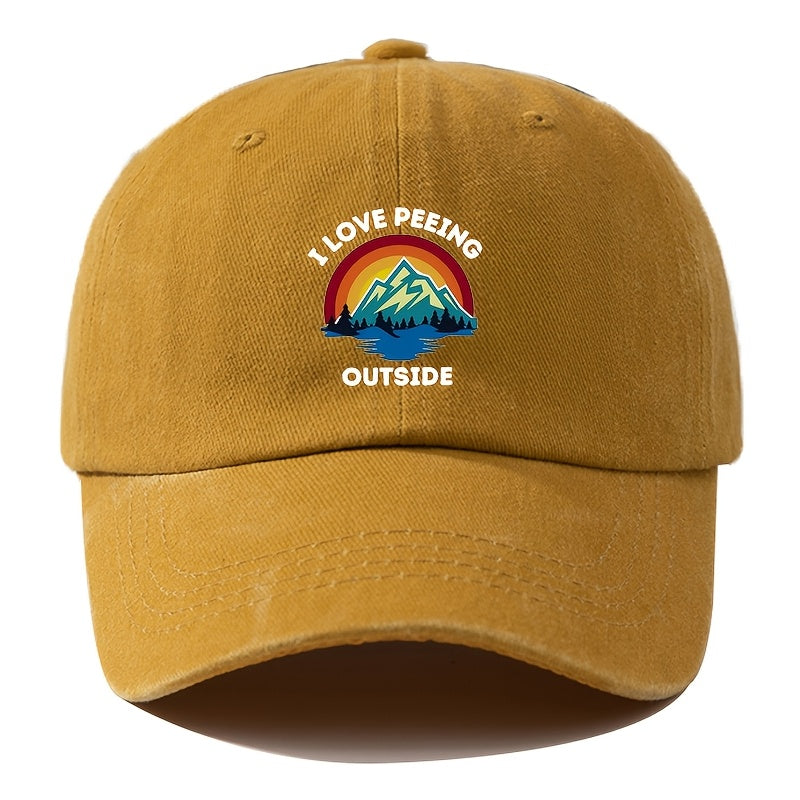 A Printed Washed Vintage Unisex Baseball Cap, Adjustable, in European and American Fashion, Featuring a Duckbill Style, Suitable for Outdoor Camping, Travel, Parties, Hip-hop, and Curved-brim Designs, Making It a Trendy Baseball Cap