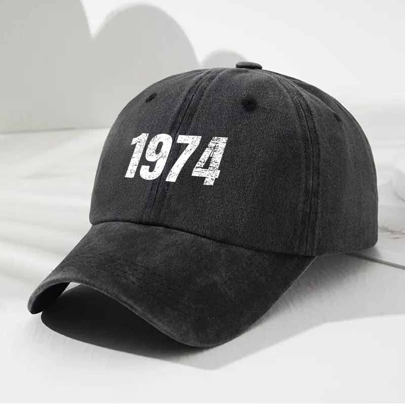 Unisex Washed Baseball Cap, Vintage Baseball Cap, 1974 Print Pattern, Essential for Casual Gatherings And a Great Companion for Outdoor Picnics