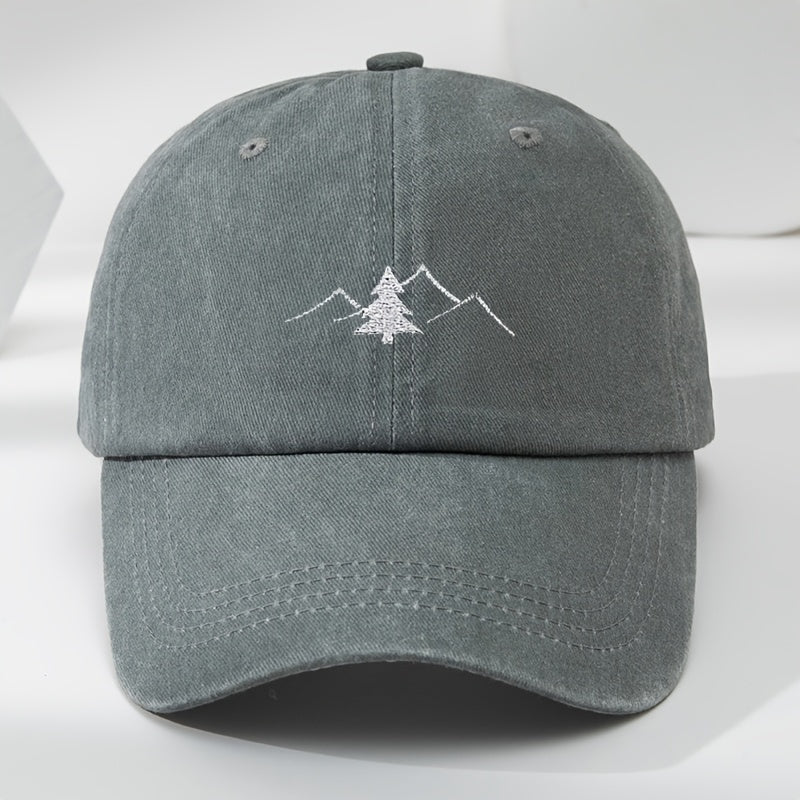Fun Pine Tree And Mountain Peak Print Embroidered Baseball Cap Outdoor Men'S Casual Sports Adjustable Baseball Cap