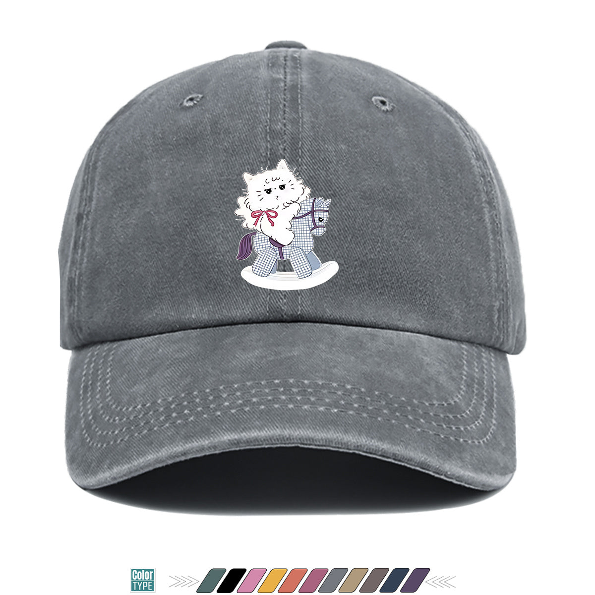 1pc Cartoon Cat Riding a Wooden Horse Printed Baseball Cap, Cute and Adorable Sun Hat, Stylish, , and Beautiful, Unisex Adjustable Baseball Cap, Daily Casual Hat, Family Outing Hat, Suitable for Shopping, Picnics, Amusement Parks, Parties