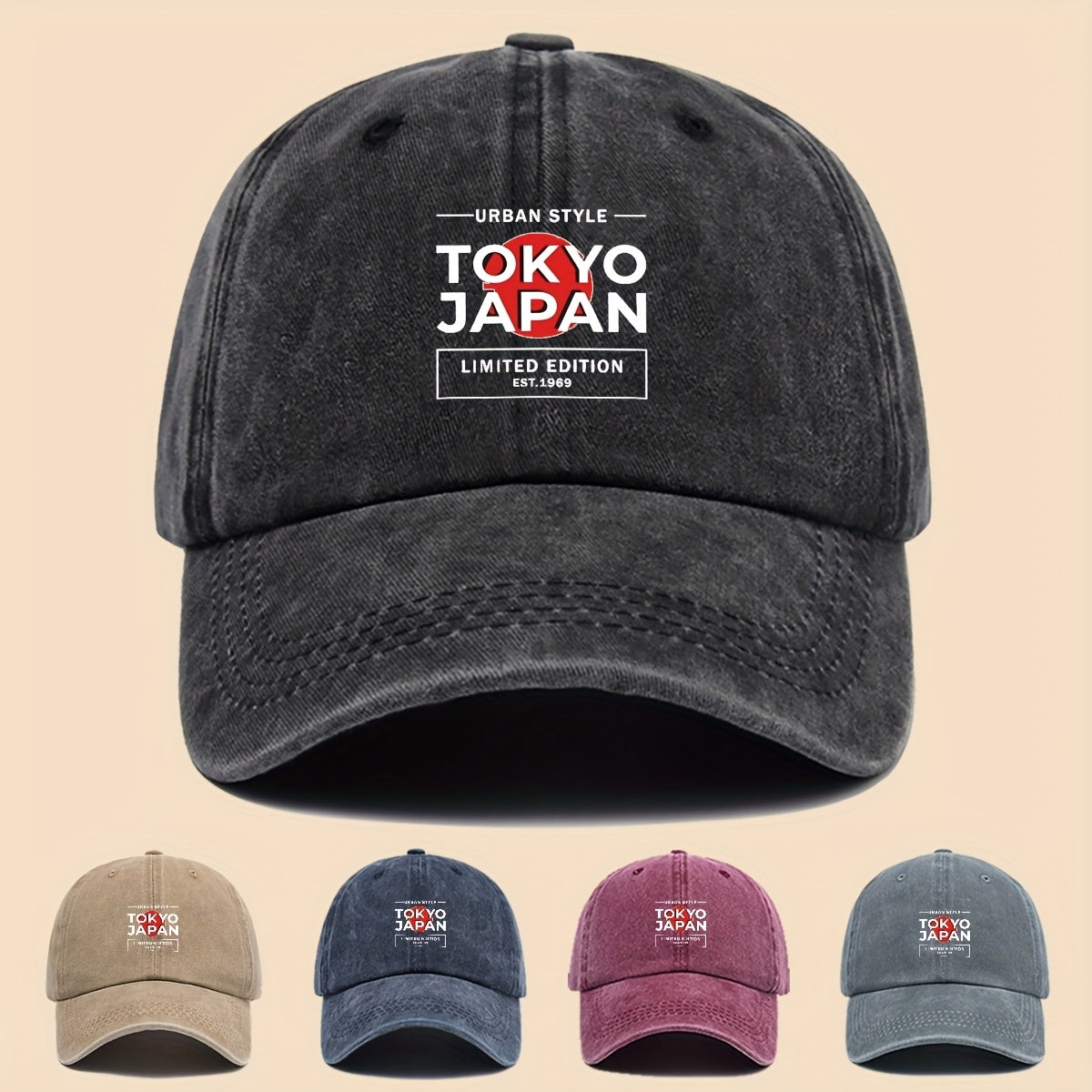 1pc Tokyo Japan City Style Printed Baseball Cap, Unisex, Printed Design, Solid Color Minimalist Vintage Curved Brim Dad Hat, Adjustable Size, All-Season Sun Hat, Suitable for Cycling, Fishing, Hunting, Teen Couple Skateboard Cap, Ideal Gift