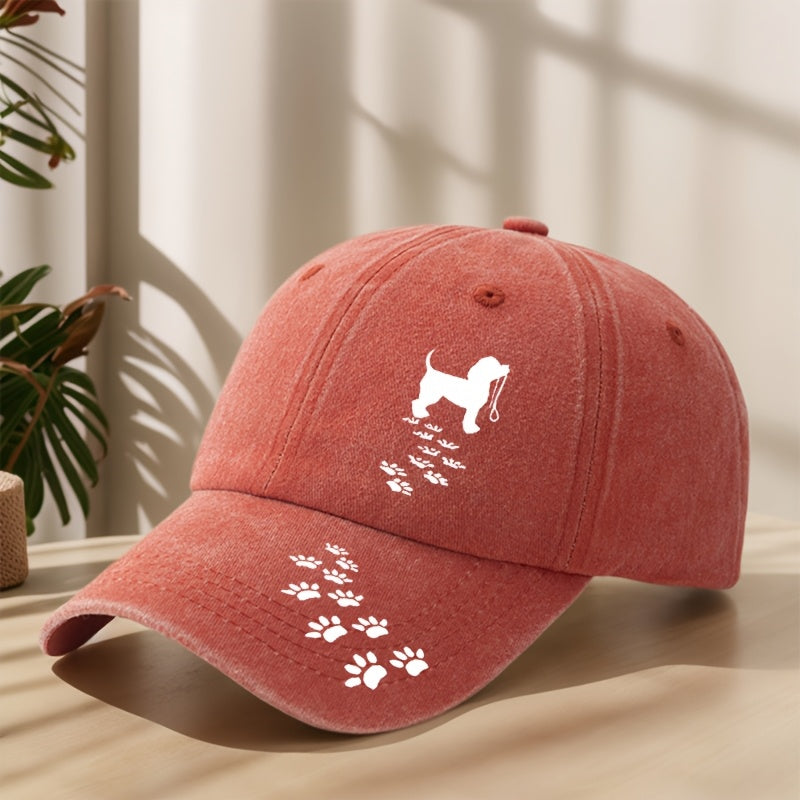 Vintage Washed Distressed Duckbill Baseball Cap with Dog Paw Print - Soft Breathable Sweat-Absorbent Suitable for Outdoor,, Camping, Fishing, Streetwear Hat - Classic Retro for Sports & Hip-Hop Style