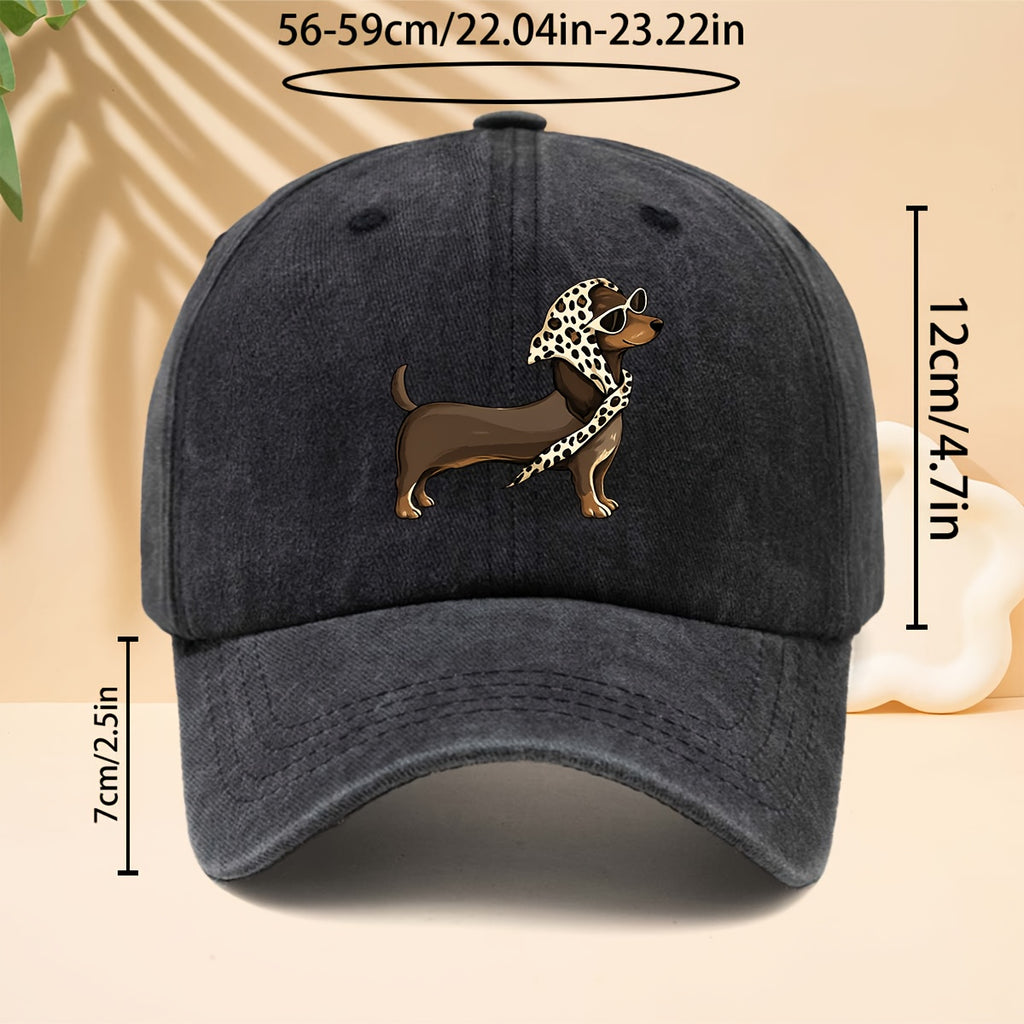 Trendy Cool Sausage Dog Theme Washed Distressed Baseball Cap Trucker Cap Unisex All-Match Fashion Casual Hat All-Season Universal Street Hip-Hop Hat Adjustable Size Soft Top Hat Curved Brim Design Non-Discriminatory Face Shape Suitable for Daily