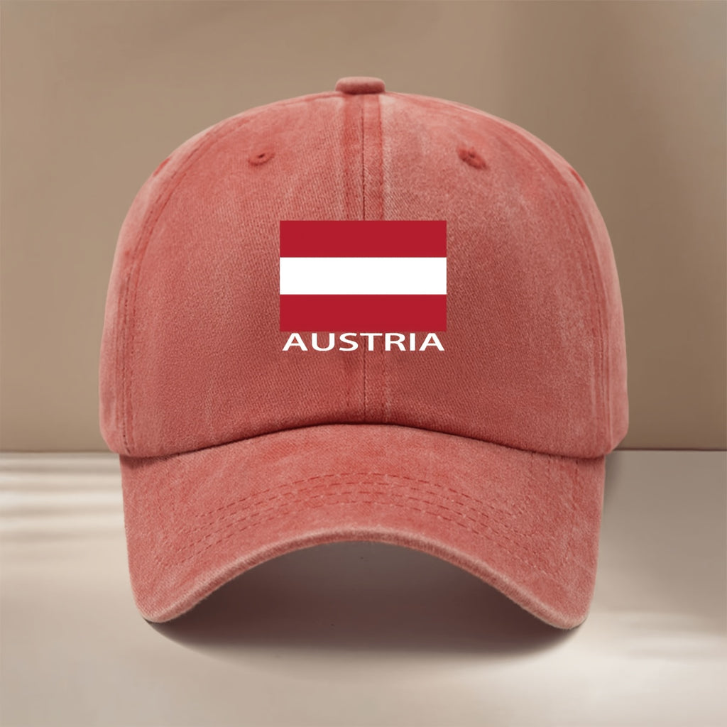 AUSTRIA Letter Austria Flag Pattern Baseball Cap Easy Fashion Lightweight Hip Hop Hat Unisex Curved Brim Hat Vacation Travel Dinner Camping Matching Comfortable Duck Tongue Hat Curved Brim Arc Shows Small Face Adjustable Size Six-Piece Hat Version E