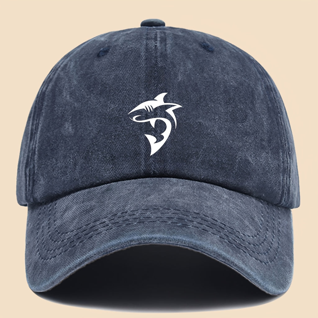 1 Unisex Ocean Theme Baseball Cap with White Shark Graphic Print - Breathable Adjustable Dad Hat for Skateboarding, Hiking, Fishing | Fashion Couple Outdoor Additions, Perfect Gift for Birthdays, Christmas, Halloween, Thanksgiving (Black)