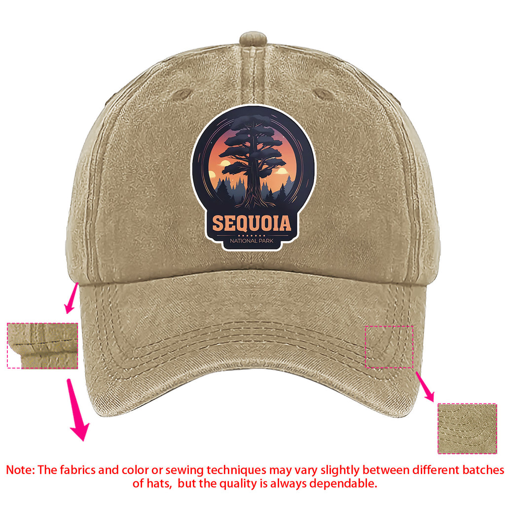 A Sequoia National Park-themed Baseball Cap with Fun Printed Patterns, Available in Multiple Colors and with Adjustable Size, Made of Washed Fabric