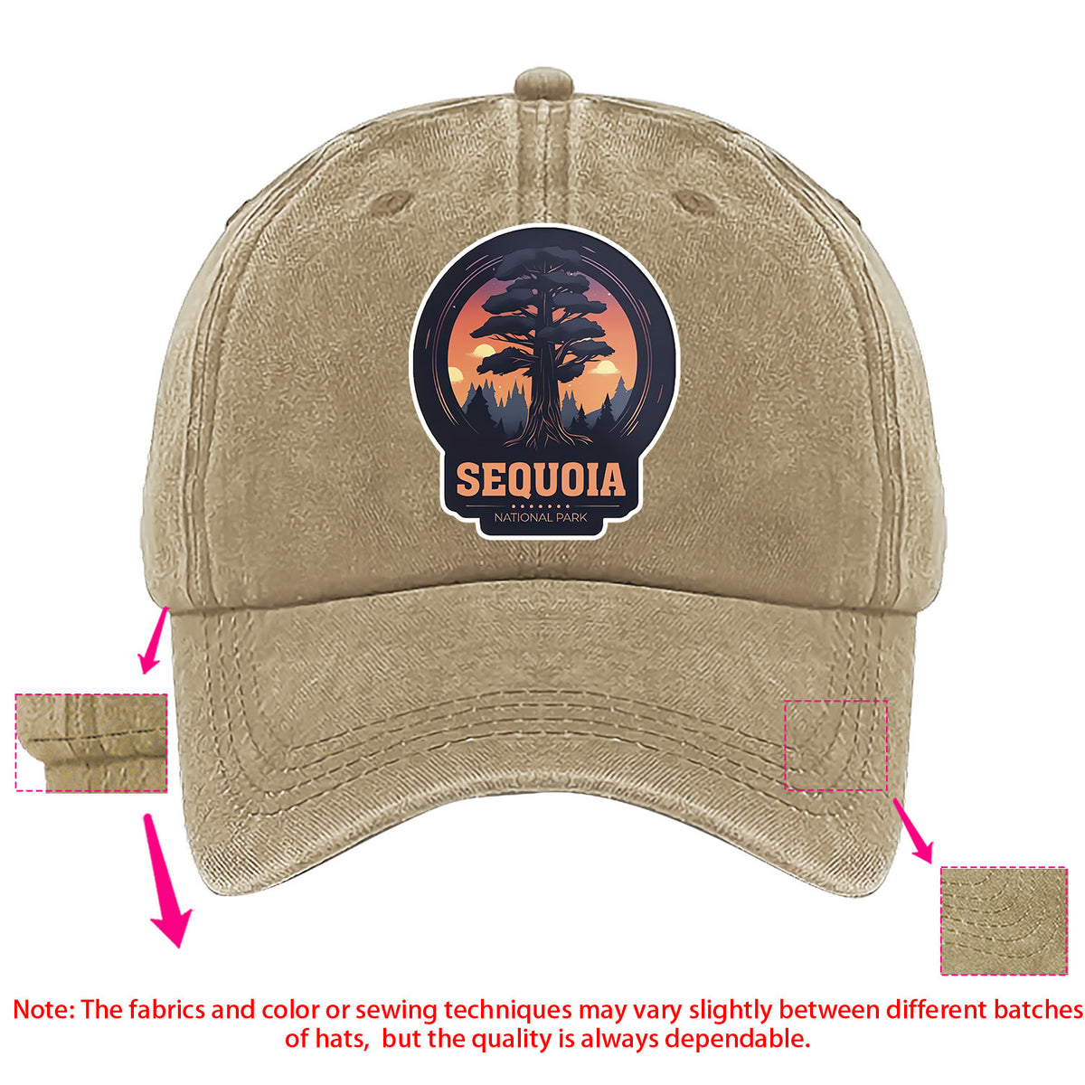 A Sequoia National Park-themed Baseball Cap with Fun Printed Patterns, Available in Multiple Colors and with Adjustable Size, Made of Washed Fabric