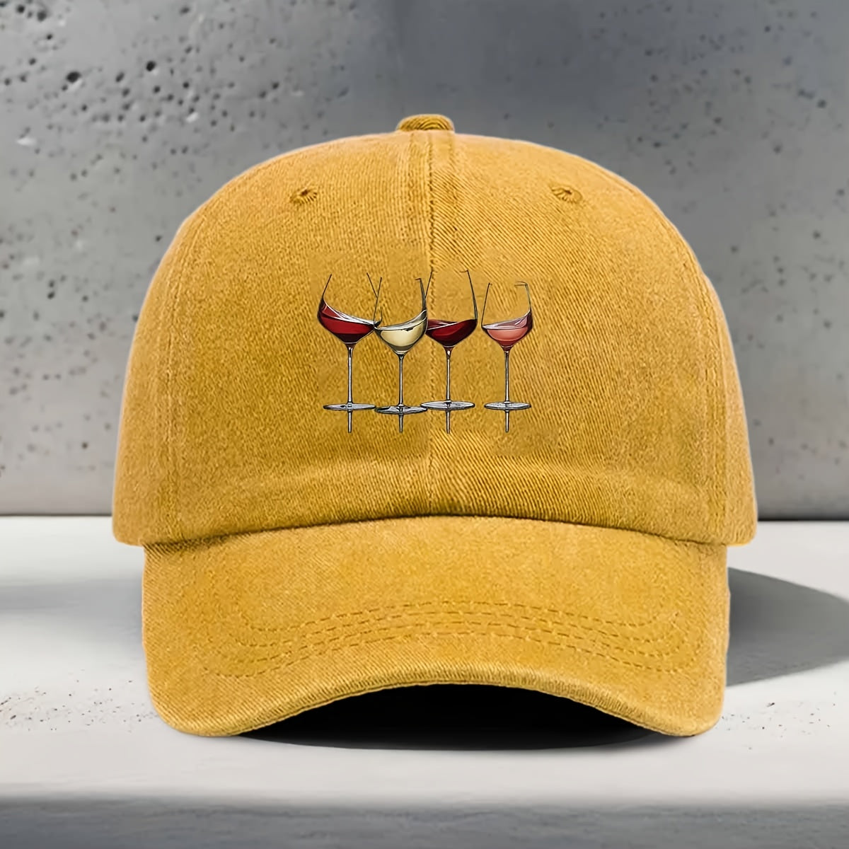Men's & Women's Adjustable Snapback Baseball Cap with Wine-Themed Print - Washed Curved Brim Hat Suitable for Wine Tasting, Parties, Travel - Lightweight Textured Unisex Cap for Outdoor, Daily Wear, Wine Culture Enthusiasts