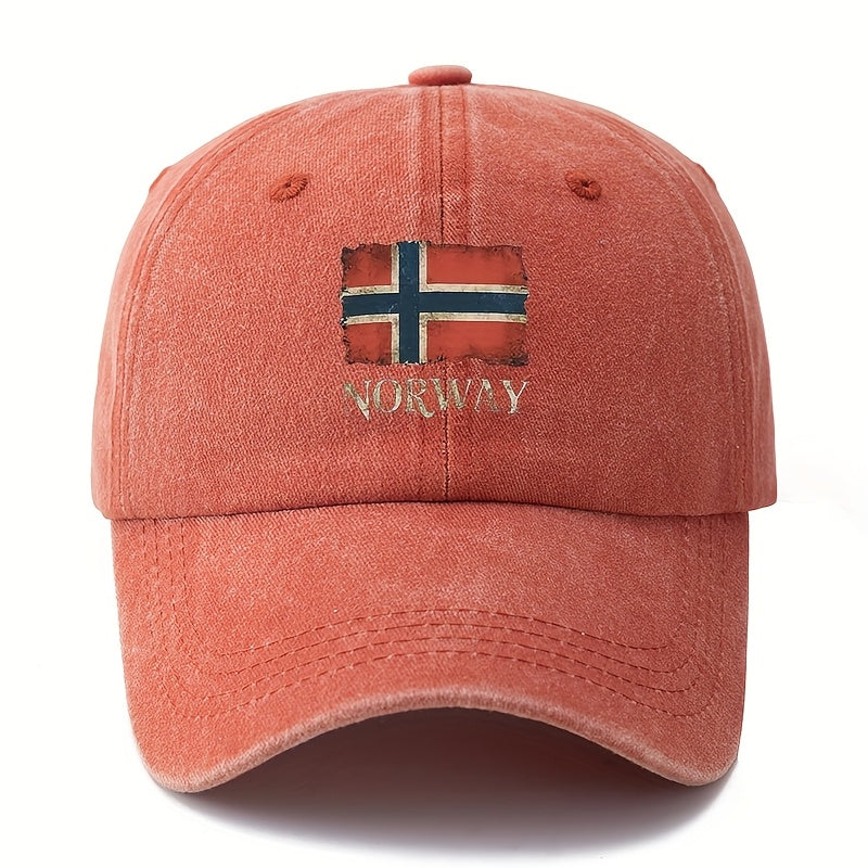 A Unisex, Fashionable and Versatile Baseball Cap with a Printed Norwegian Flag, a Classic Retro Washed Outdoor Lightweight Curved Brim Cap, Suitable for Outdoor Vacations, Travel, Camping, and Other Leisure Activities.