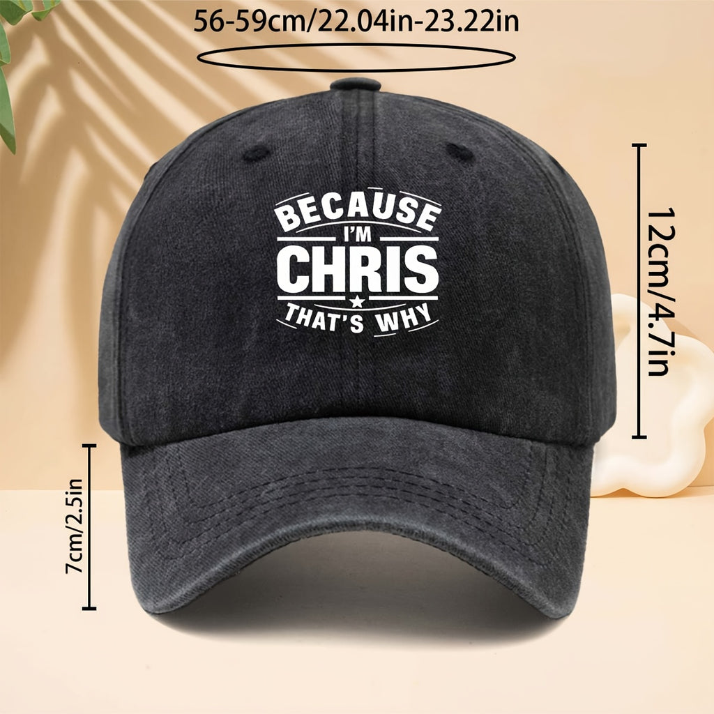 Men' & Women' "BECAUSE I'M CHRIS" Graphic Trucker Hat - Adjustable Snapback Cap with Print, Soft Top Design, Curved Brim Suitable for Casual Wear, Hip-Hop Style, Parties, Durable for All- Outdoor and Everyday Use