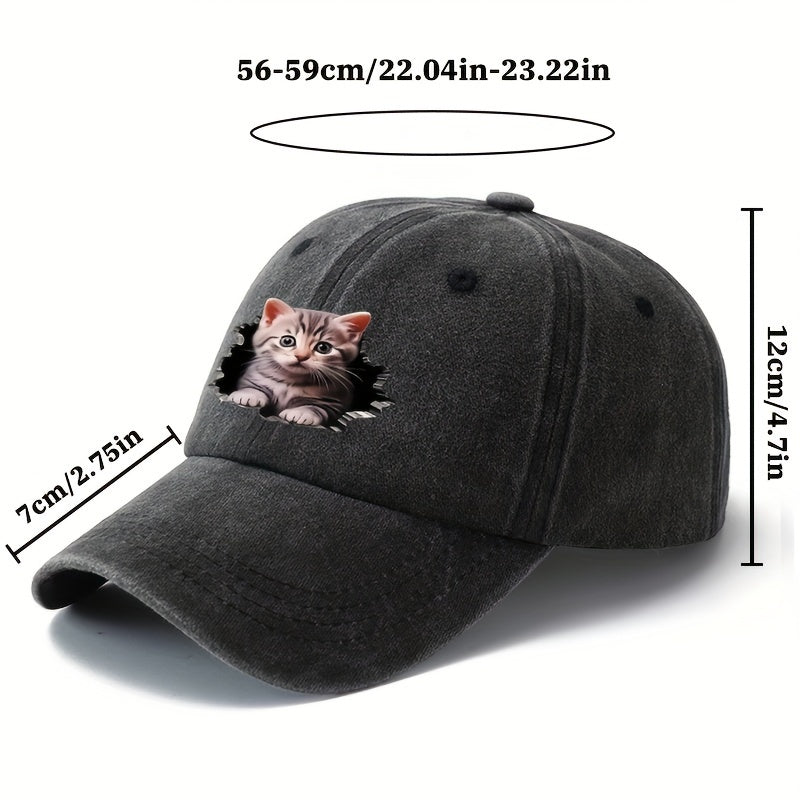MAKEFGE Adjustable UPF Baseball Cap with Cat Ear & Iconic Kitten Print - Lightweight Washed Hip-Hop Hat Suitable for Outdoor, Casual Wear,, for -day Sun