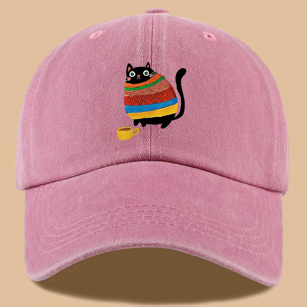 70 Lightweight Breathable 1pc Cat Print Trucker Hat - Vintage Washed Baseball Cap with Adjustable Strap, Unisex Outdoor Sun Hat | Ideal for Vacation, Hiking, Birthday Gifts