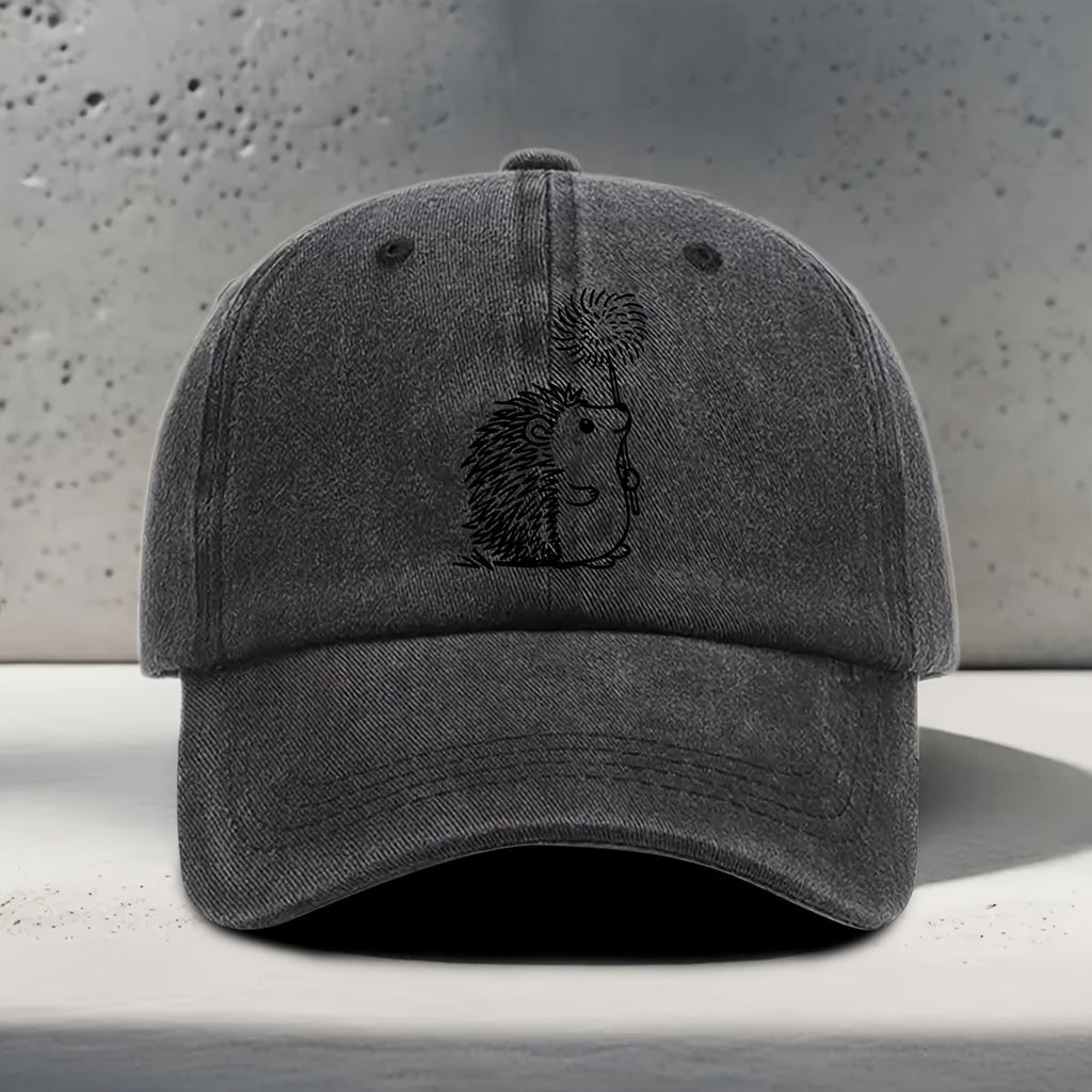 Men's & Women's Hedgehog Print Baseball Cap - Adjustable Washed Curved Brim Hat Suitable for Outdoor Sports, Travel, Casual Wear - Unisex Hip-Hop Cap with Hedgehog, for Daily Use and Vacation Activities