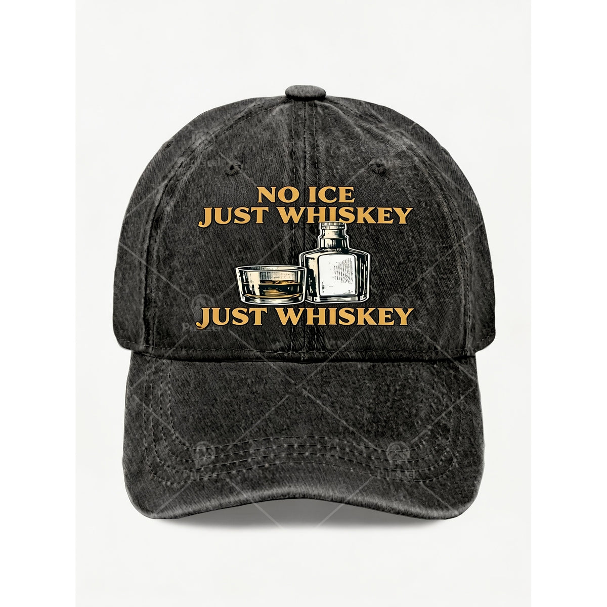 Just Whiskey No Ice Men' Vintage Baseball Cap with Whiskey Themed Print - Adjustable Pull String Hat, Machine Washable Retro Suitable for Casual Streetwear, Gifts for Whiskey Lovers