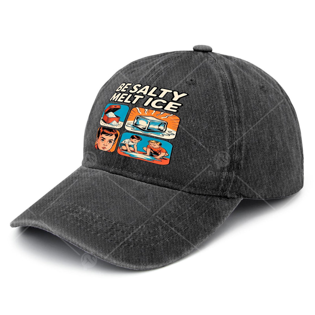 Unisex Fashion Baseball with a Washed And Distressed Look, Featuring The Humorous Phrase 'Stay Salts Melt I CE' As a Fun Gift