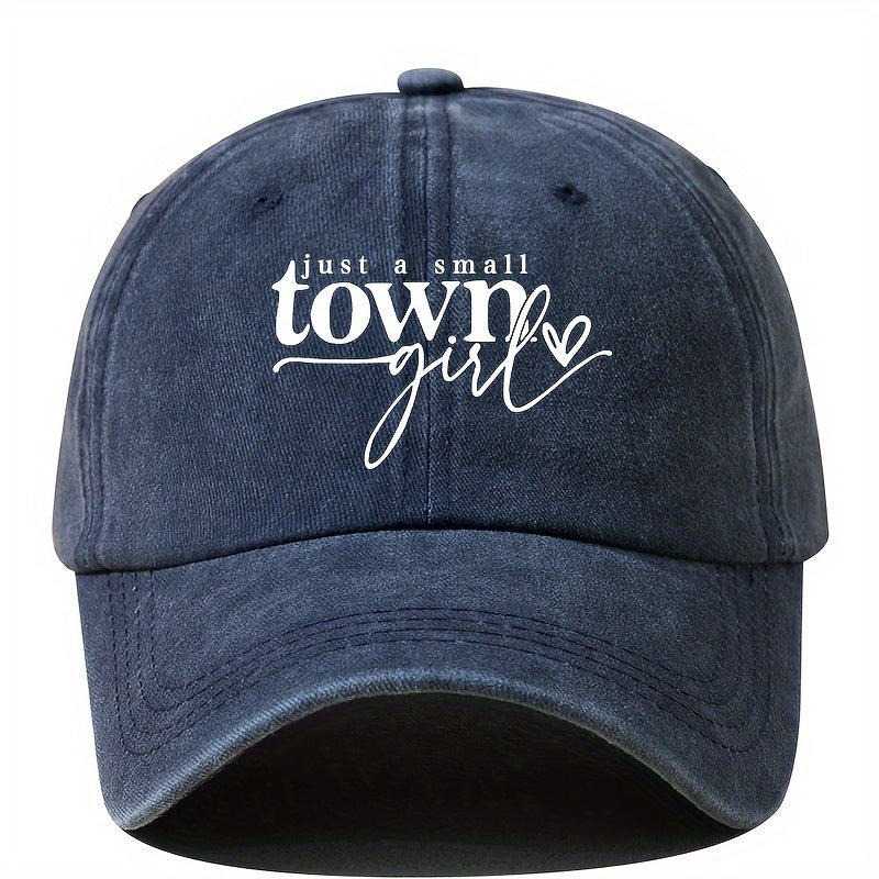 Unisex Adjustable Baseball Cap - "Just A Small Town" Letter Print, 100% Polyester Vintage Washed Style Outdoor Fishing Sun Hat, Suitable for Casual Wear And Sun