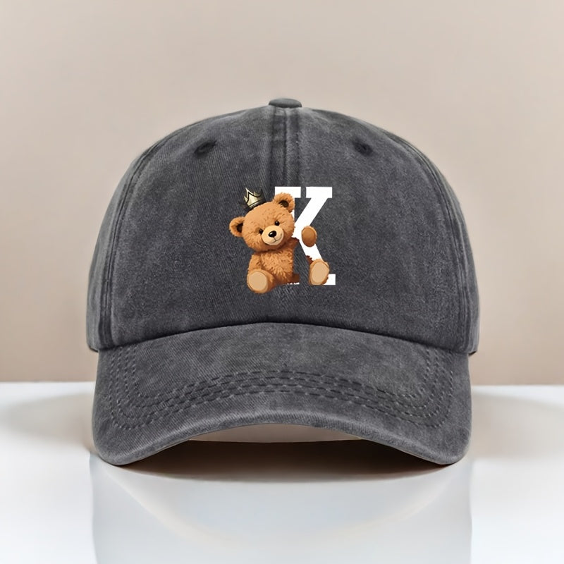 Adjustable Baseball Cap with Cartoon Bear and Crown Print, Suitable for Outdoor Travel, Camping, Sunny Activities, Parties, and Unisex Hip-hop Style