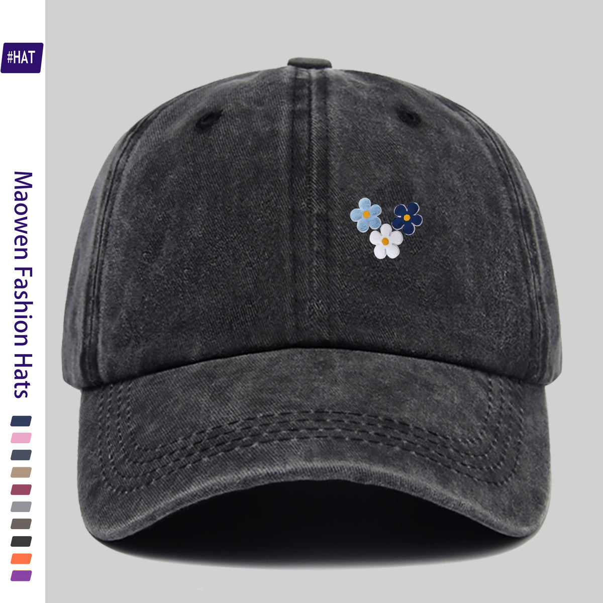 1pc of Vintage Distressed Adjustable Sports Cap, Washed Style Hat, Fresh and Elegant Three-flower Combination Print Design, Outdoor Casual Cap, Fashionable Printed Breathable Baseball Cap, a Must-have Fashion Item