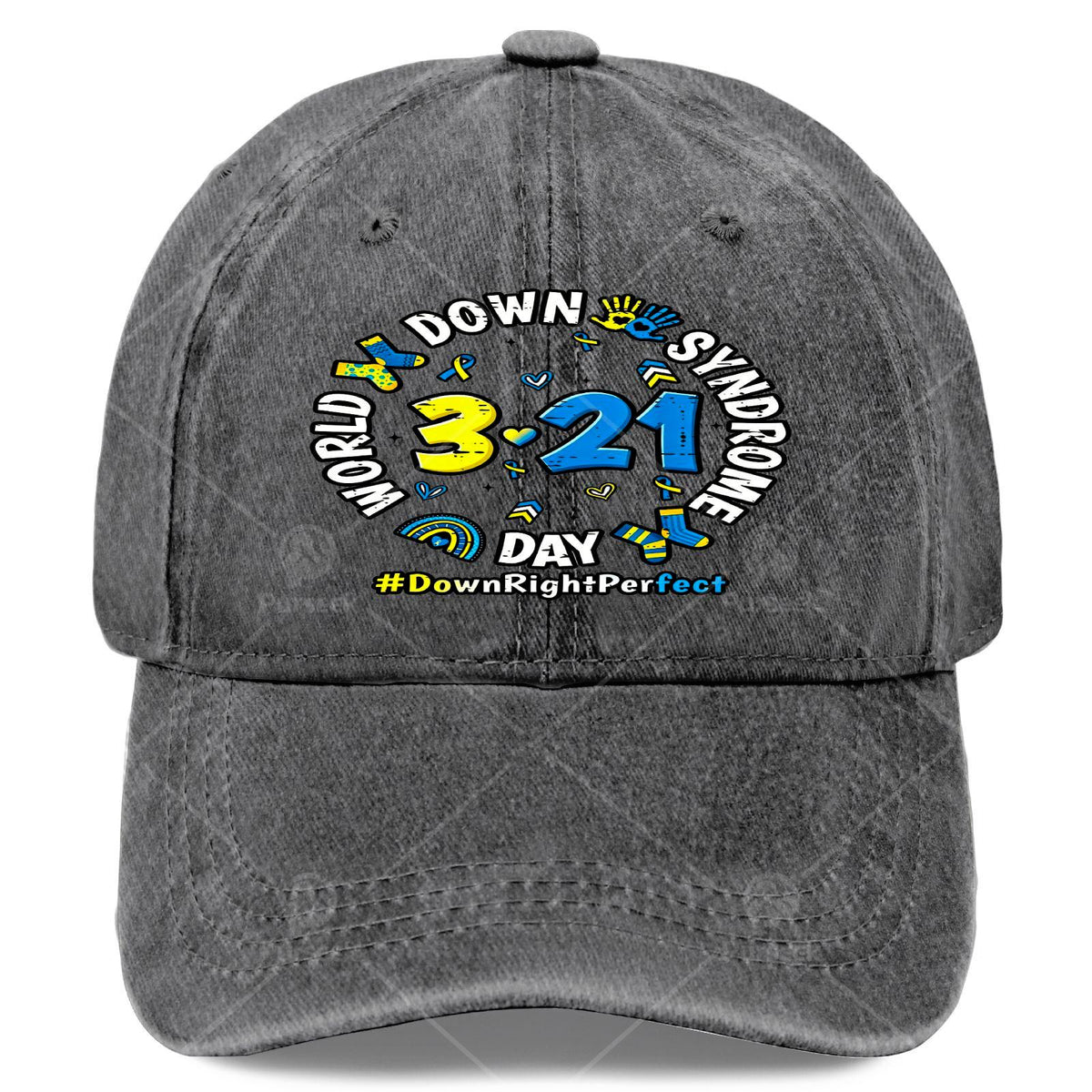 World Down Syndrome Day 3/21 Awareness Cap - Down Syndrome Ribbon, Unisex Adjustable Baseball Hat with Rainbow Print, Machine Washable for Awareness Month & Year-Round Advocacy Gifts Suitable for Men and Women