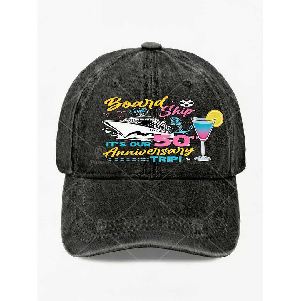 Vintage Cruise Ship Anniversary Trip Hat for Men And Women Cool Casual Beach Travel Party Cap