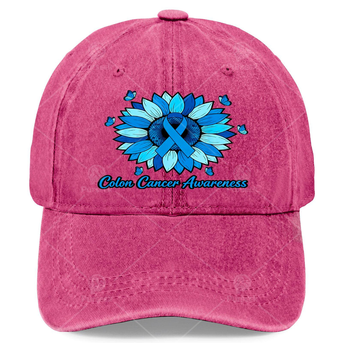 Cool Unisex Baseball Cap with a Blue Ribbon and Sunflower, Used for Colon Cancer Month Promotion