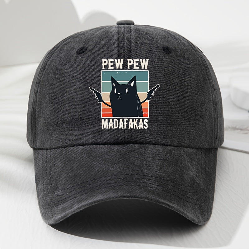 Men's & Women's "Pew Pew" Madafakas Graphic Baseball Cap - Adjustable, Lightweight, Polyester, Retro Style with Colorful Cat Design, Ideal for Outdoor Activities, Fishing, Camping, Outdoor Sports Cap | Retro Style Cap | Lightweight Headgear