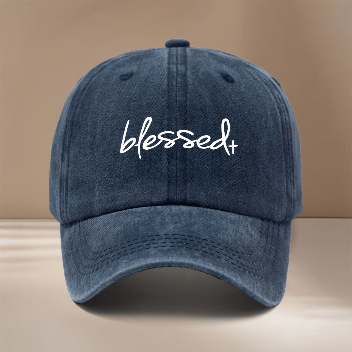 Blessed+ Text Pattern Baseball Cap, Relaxed Fit with Curved Brim for a Slimming Effect, Unisex Hip-Hop Style Curved Brim Hat, Lightweight and Comfortable Duckbill Cap for Vacations, Travel, Dinners, and Camping, Adjustable Size, Simple and  Six-Panel