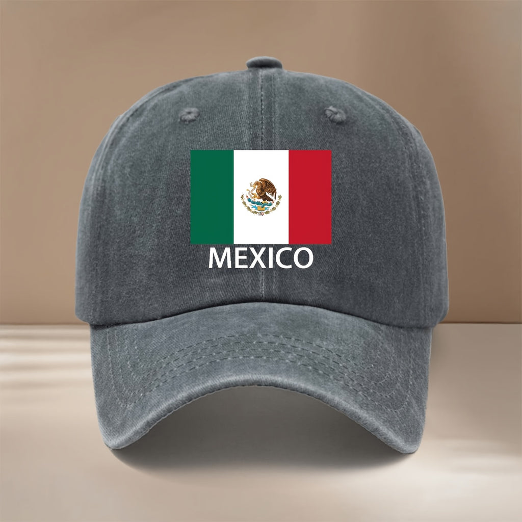 MEXICO Text Flag Print Pattern Baseball Cap for Vacation, Travel, Dinner Parties, and Camping. Six-Panel Hat with a Simple Textured Feel, Lightweight and Comfortable Curved Brim Cap. Unisex Casual Hat, Hip-Hop Hat with Adjustable Size, Relaxed Fit