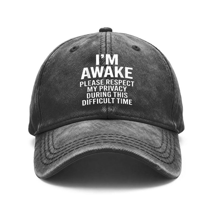 1pc Vintage Washed Unisex Baseball with "I'M AWAKE PLEASE RESPECT MY PRIVACY" Print - Adjustable Hat Suitable for Outdoor & Casual Wear, Gifts for Men & Women, Year-Round, Privacy Statement for and Daily Use