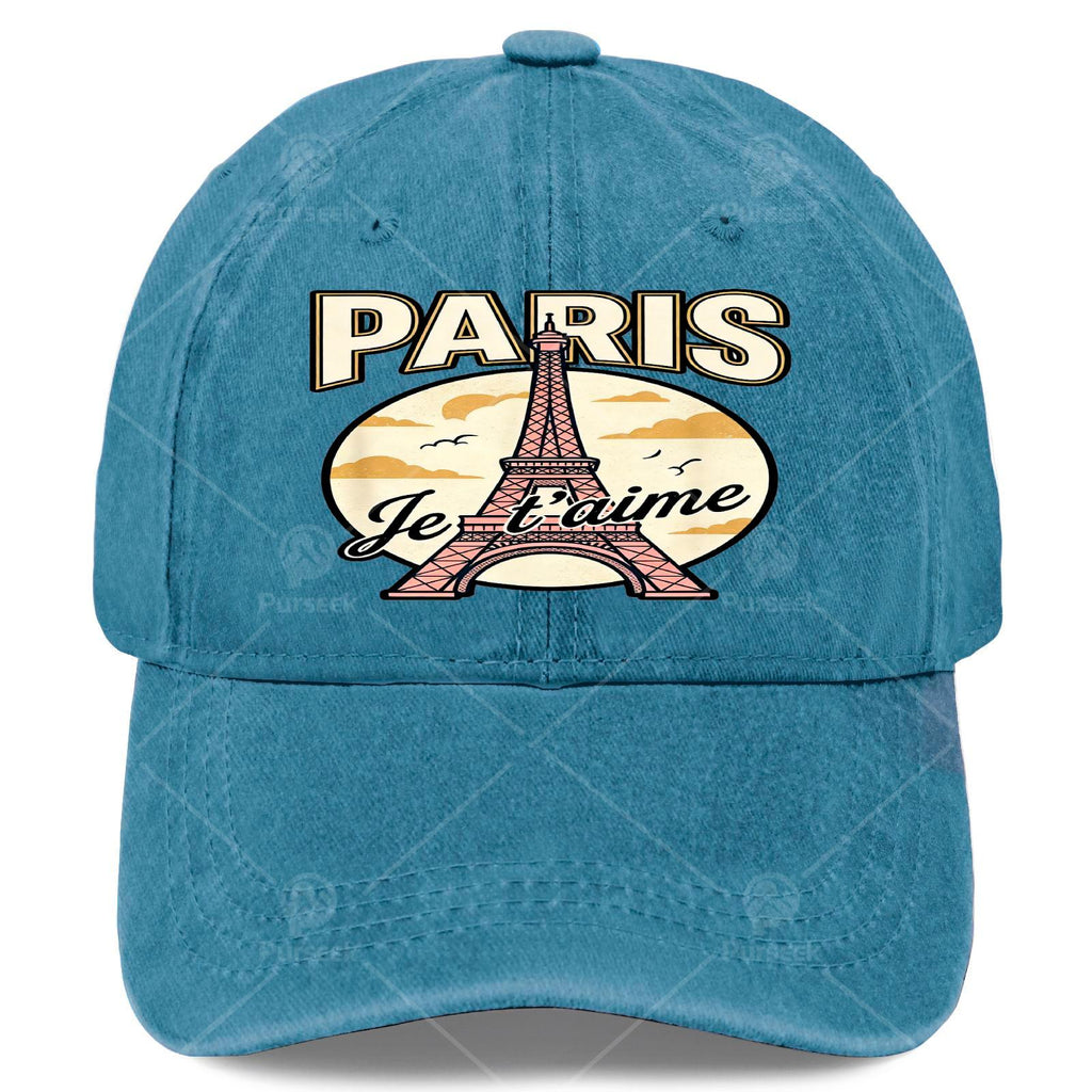 Paris Eiffel Tower Je Taime Vintage Baseball - Retro French Souvenir Hat Suitable for Travel, Unisex &, Iconic Eiffel Tower Print, Round Top for Christmas Gifts, 4th of Events, Casual Wear